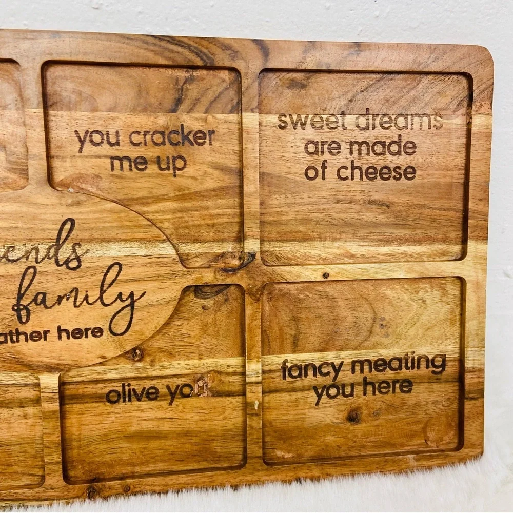 NWOT Kirkland home Engraved Wood cheeky Charcuterie Board Friends & Family
